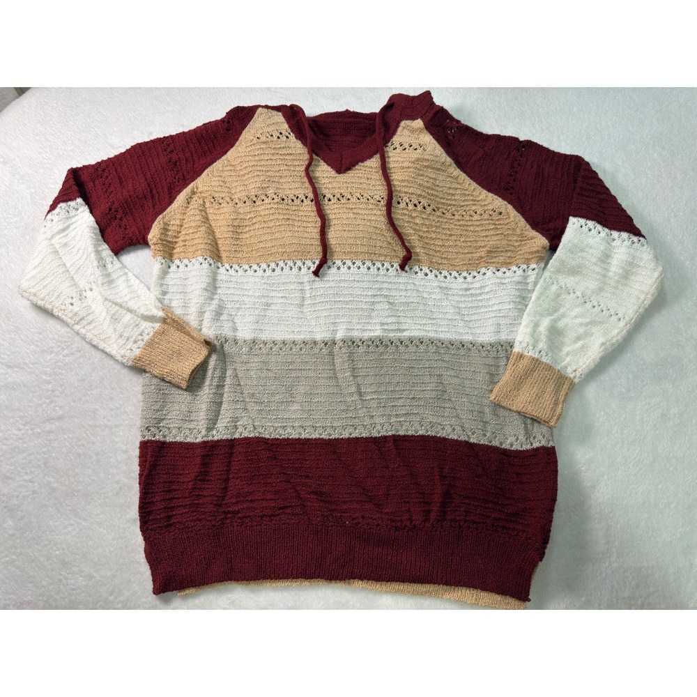 Womens Striped Hooded Sweater‎ Casual Long Sleeve Pullover M - Picture 2 of 7